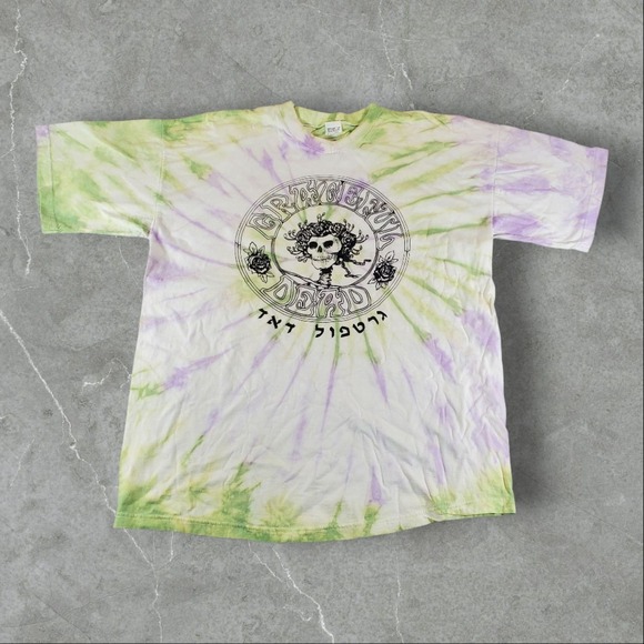 Vintage Grateful Dead Shirt Mens XL Green Tye Dye Israel Writing Rock Band Tee‎